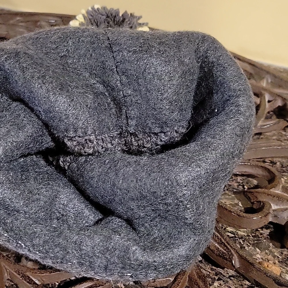 Handmade pom-pom hat beanie with fleece lining at ears crochet